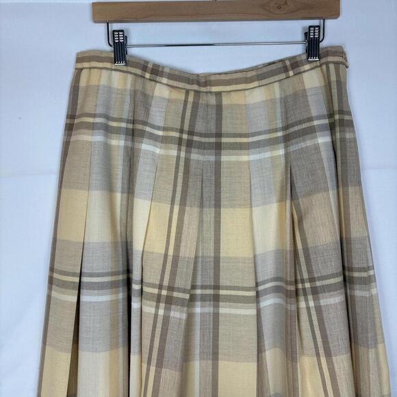 Pendelton Size: 16 Petite 100% Virgin Wool Tan Academic Plaid Tartan Skirt - Picture 4 of 7